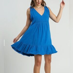 Umgee Royal Blue Ruffled V-Neck Swing Dress